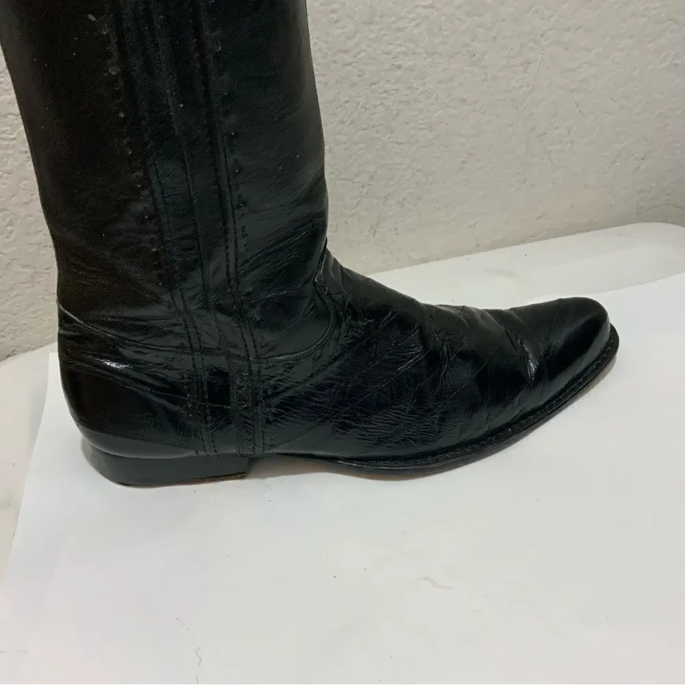 Belvedere Studio Men’s Boots Genuine Eel Skin Black Western Zip Size 13